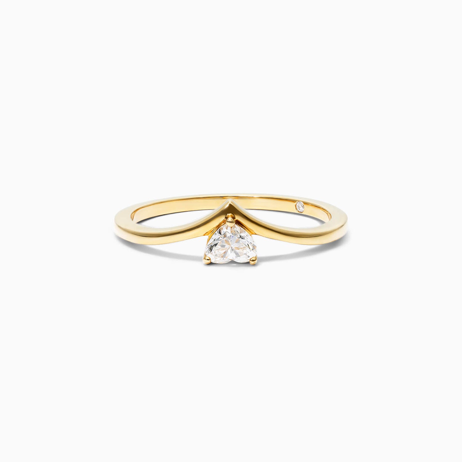 Anel De Ouro Amarelo 18k Em V De Luxo Diamante Solitario Hearth - AUREA FINE JEWELRY