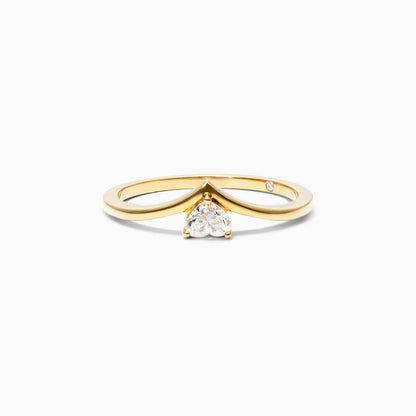 Anel De Ouro Amarelo 18k Em V De Luxo Diamante Solitario Hearth - AUREA FINE JEWELRY