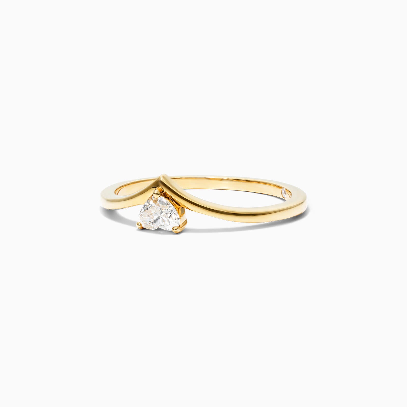 Anel De Ouro Amarelo 18k Em V De Luxo Diamante Solitario Hearth - AUREA FINE JEWELRY