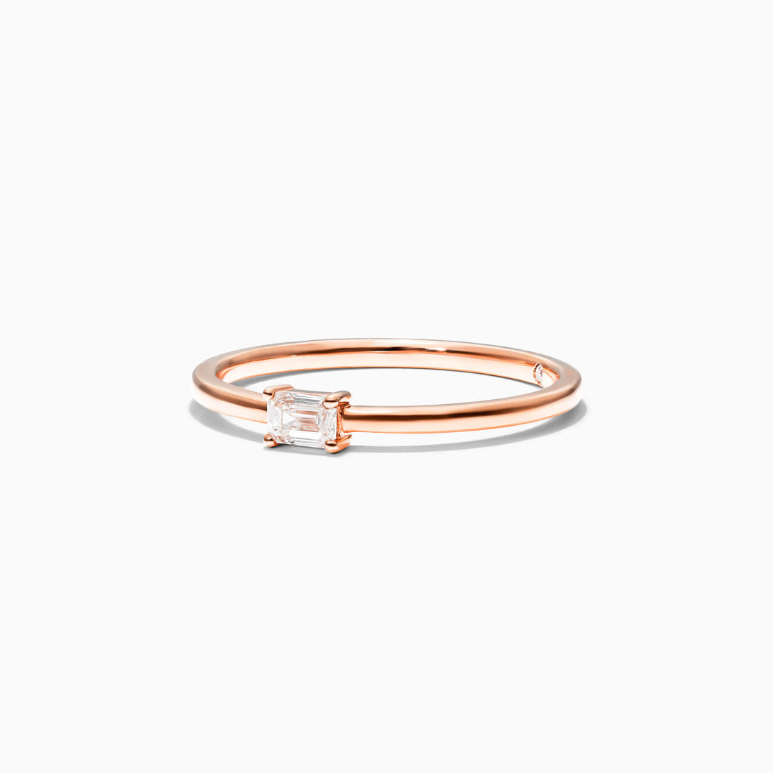 Anel De Ouro Rosa 18k Delicado Diamante Baguette Solitario