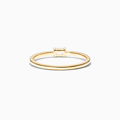 Anel De Ouro Amarelo 18k Delicado Diamante Baguette Solitario