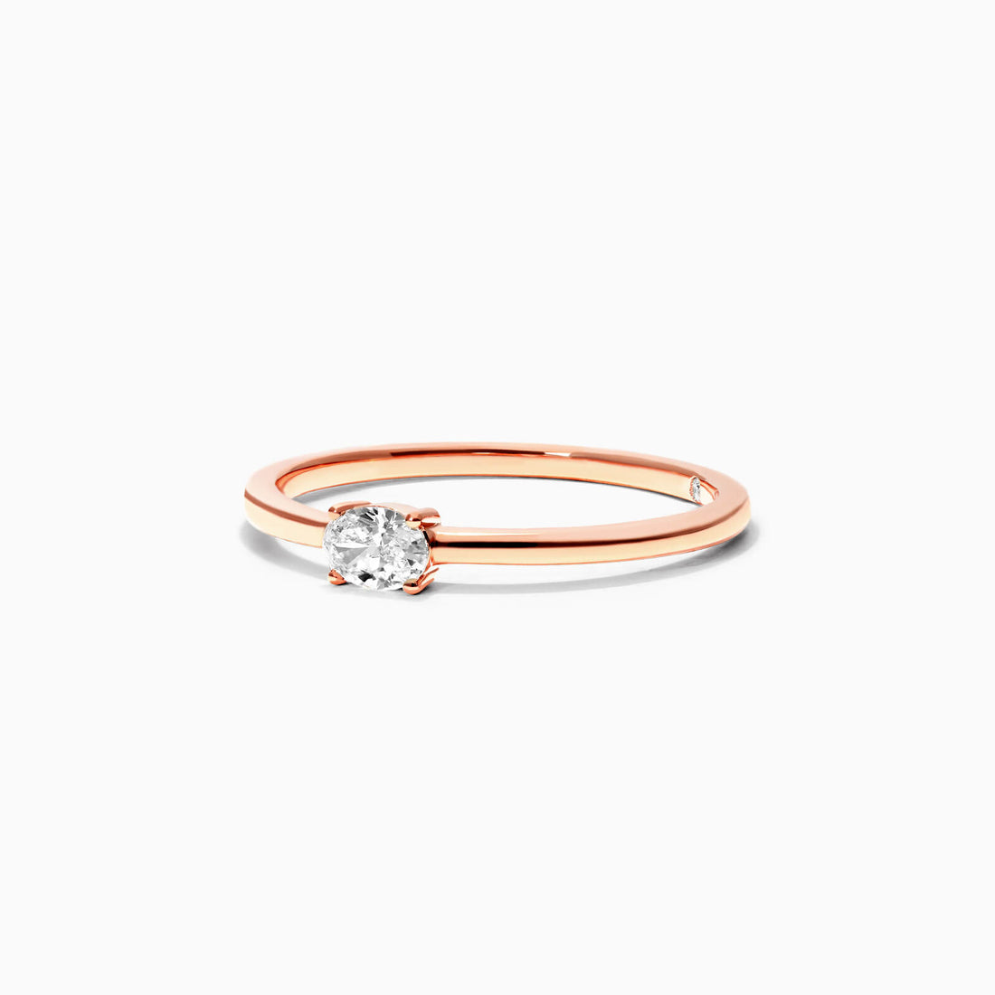 Anel De Ouro Rosa 18k Delicado Diamante Oval Solitario