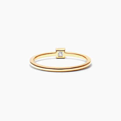 Anel De Ouro Amarelo 18k Delicado Diamante Quadrado Solitario