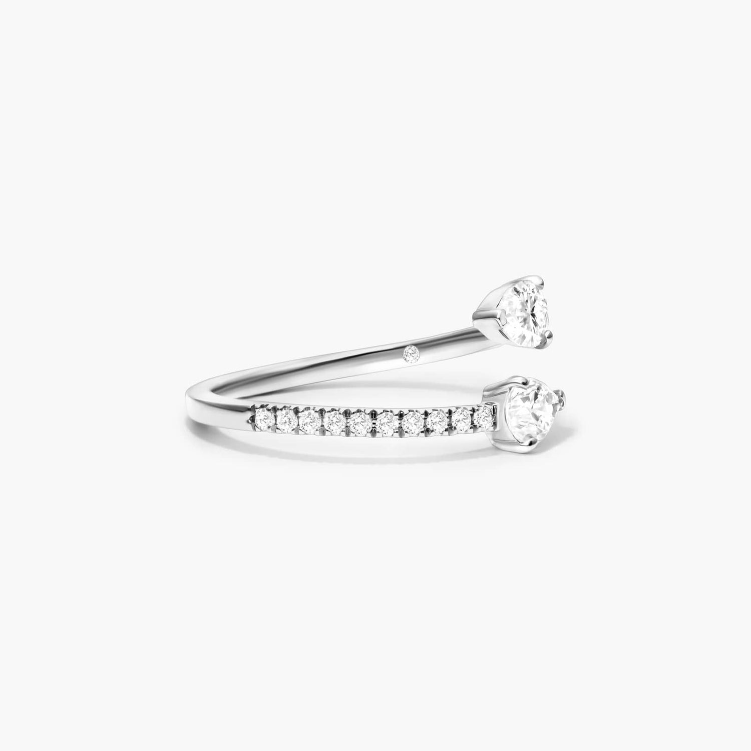 Anel Aberto de Ouro Branco 18k C/ Diamantes Brilhantes