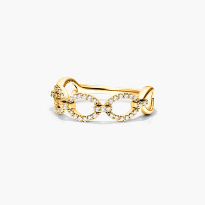 Anel De Elos Em Ouro Amarelo 18k C/ Diamantes Brilhantes Pave