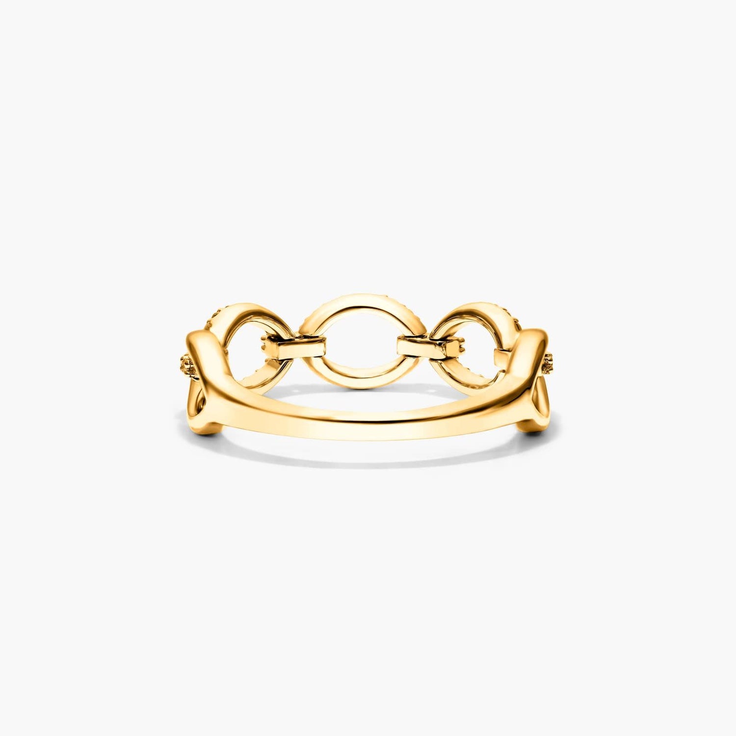 Anel De Elos Em Ouro Amarelo 18k C/ Diamantes Brilhantes Pave