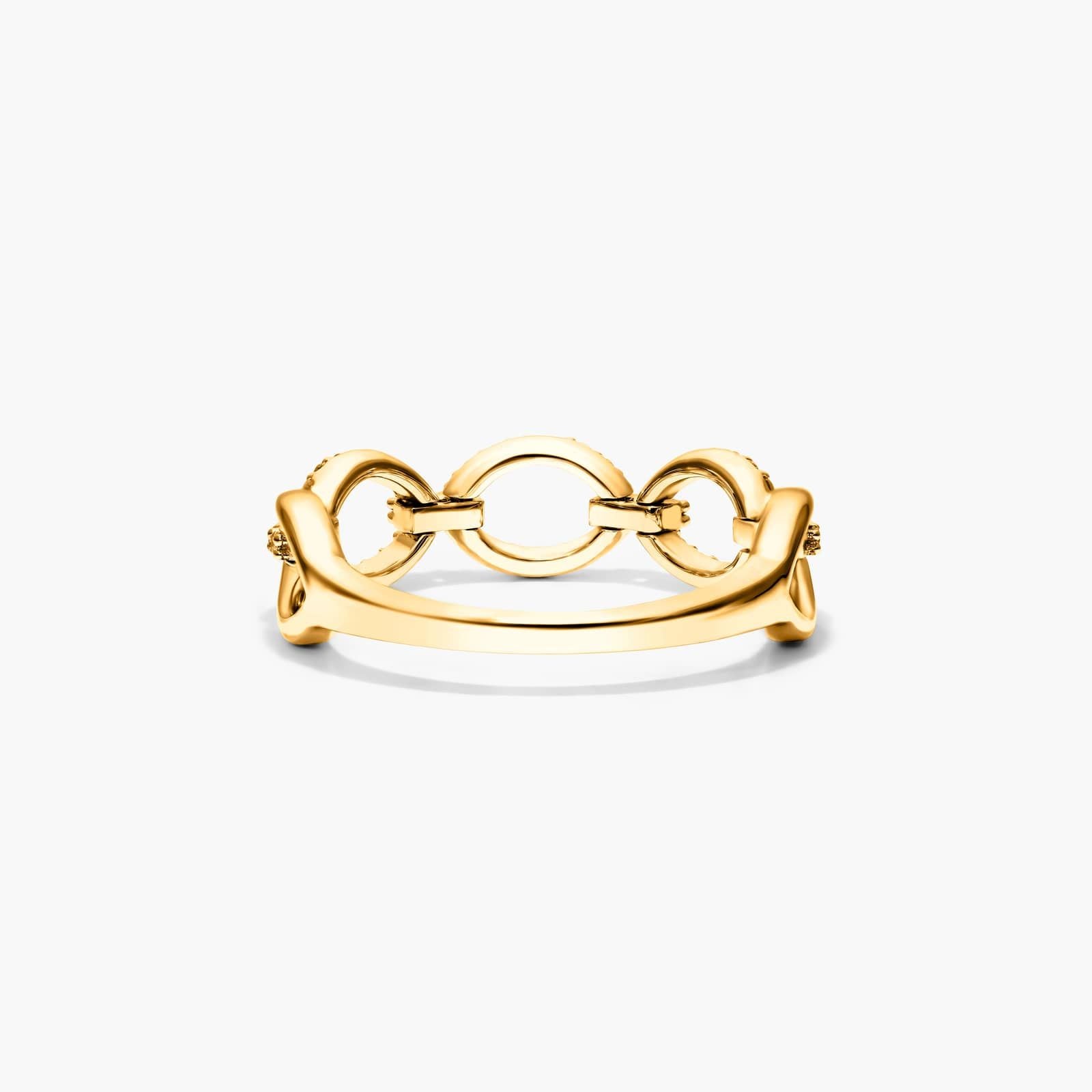 Anel De Elos Em Ouro Amarelo 18k C/ Diamantes Brilhantes Pave