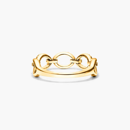 Anel De Elos Em Ouro Amarelo 18k C/ Diamantes Brilhantes Pave