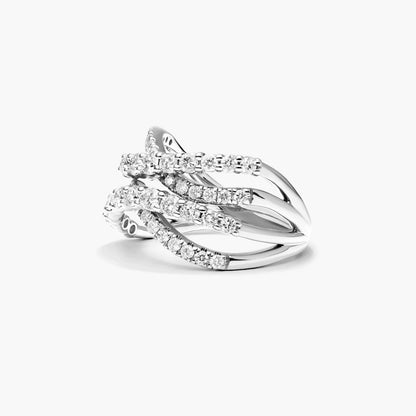 Anel De Ouro 18k e Fileiras De Ondas C/ Diamantes Brilhantes Luxo