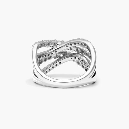 Anel De Ouro 18k e Fileiras De Ondas C/ Diamantes Brilhantes Luxo