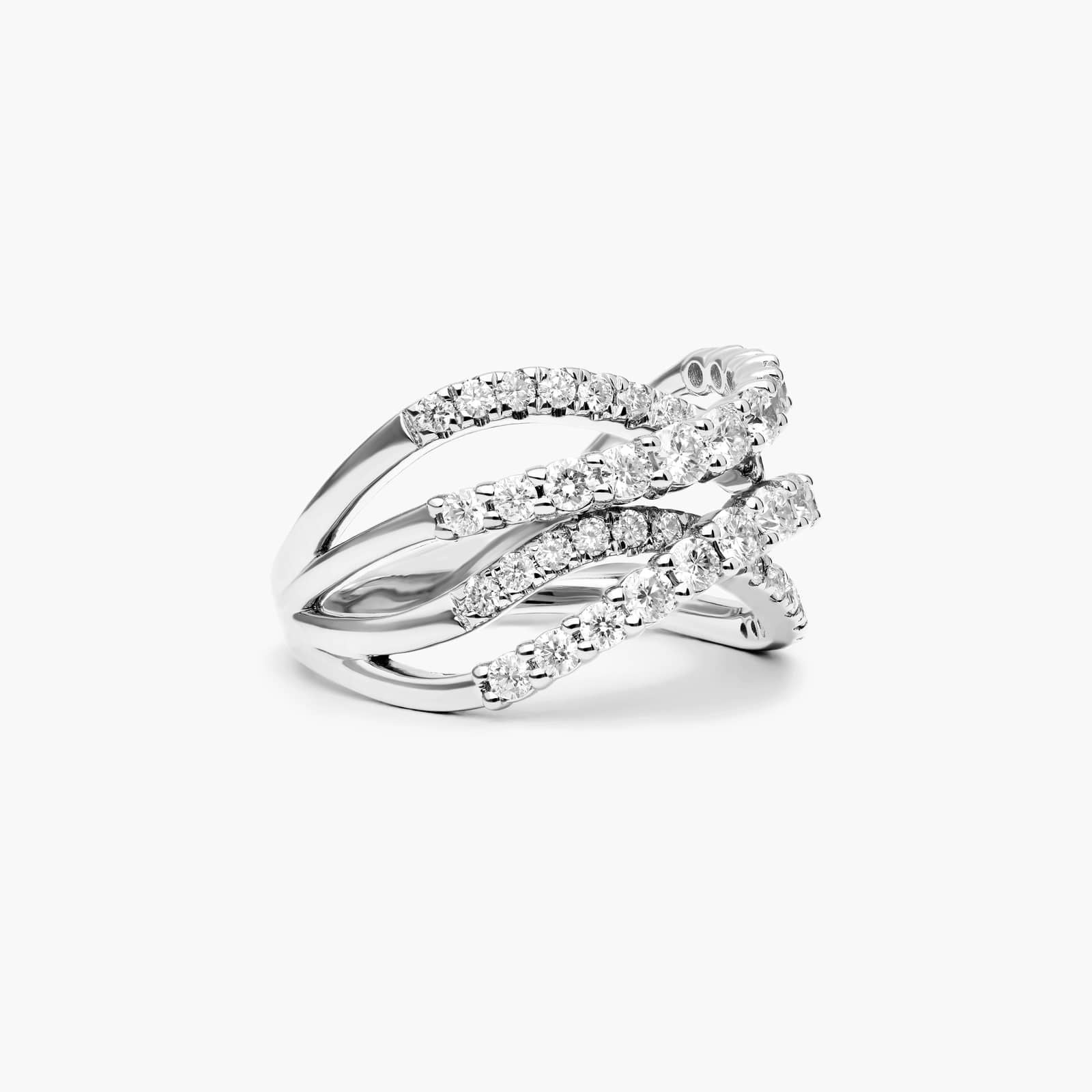 Anel De Ouro 18k e Fileiras De Ondas C/ Diamantes Brilhantes Luxo