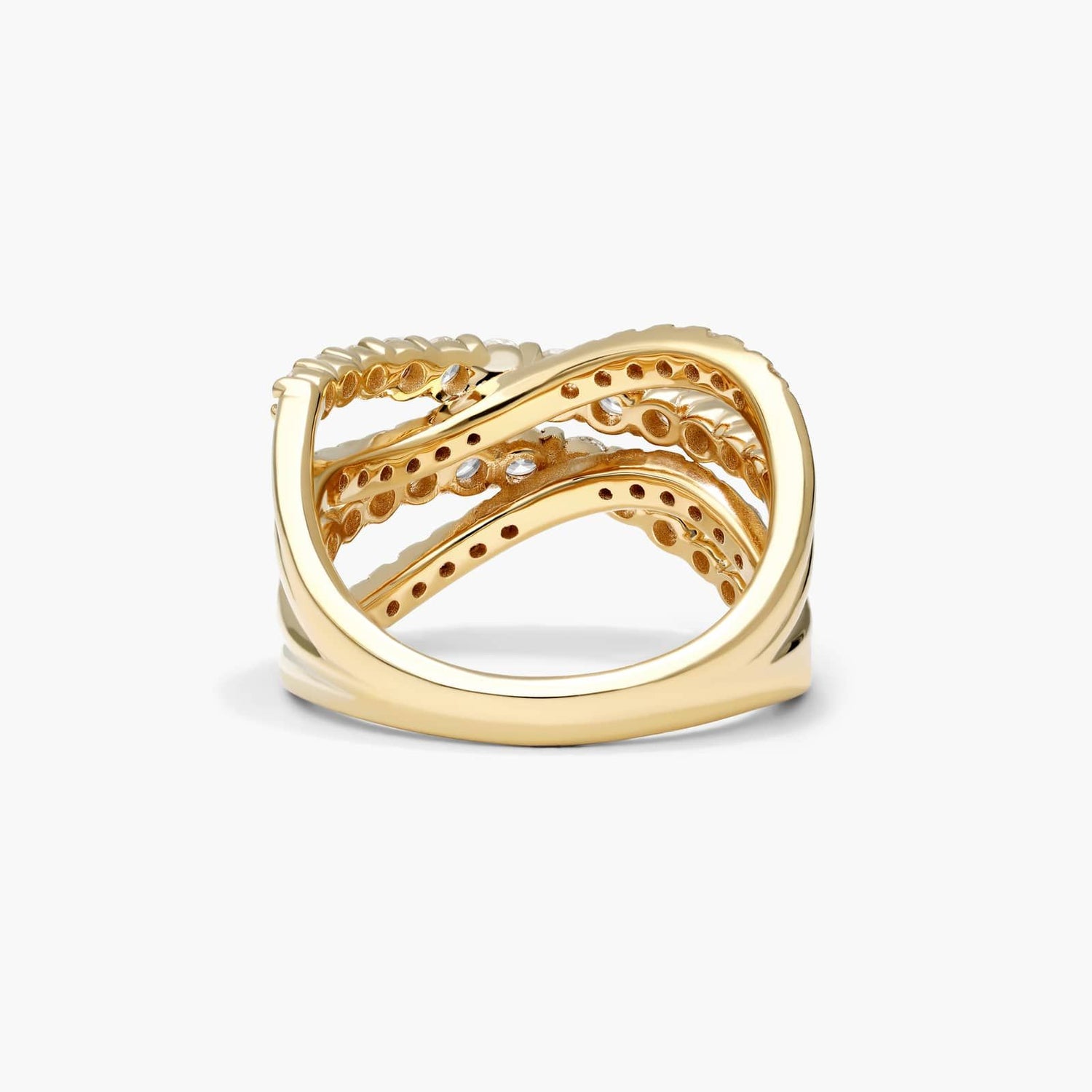 Anel De Ouro 18k e Fileiras De Ondas C/ Diamantes Brilhantes Luxo