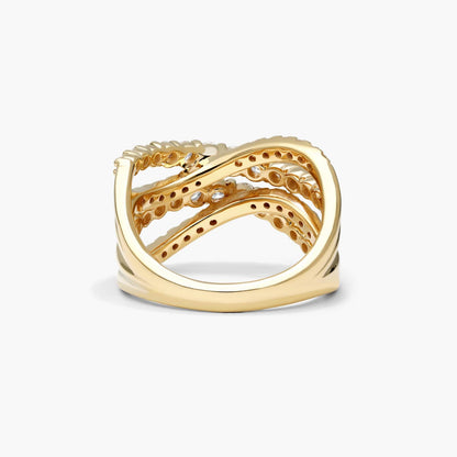 Anel De Ouro 18k e Fileiras De Ondas C/ Diamantes Brilhantes Luxo