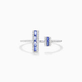 Anel De Ouro 18k Aberto C/ Safira Azul Baguette e Diamantes Brilhantes | New | Anéis, diamante, Safira, white | AUREA FINE JEWELRY