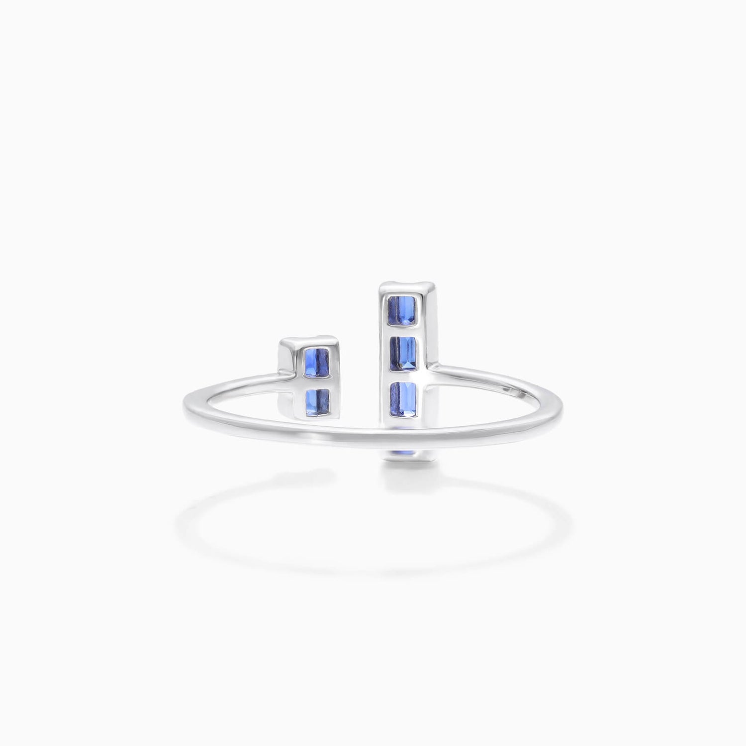 Anel De Ouro 18k Aberto C/ Safira Azul Baguette e Diamantes Brilhantes