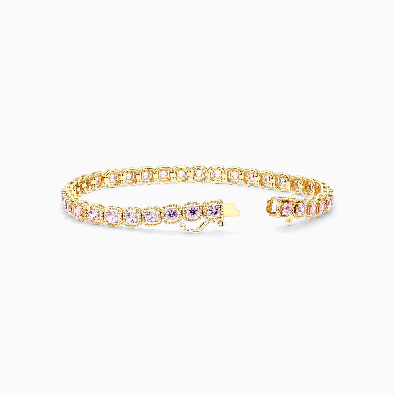 Pulseira Feminina de Ouro Amarelo 18k Riviera Halo de Safira Rosa