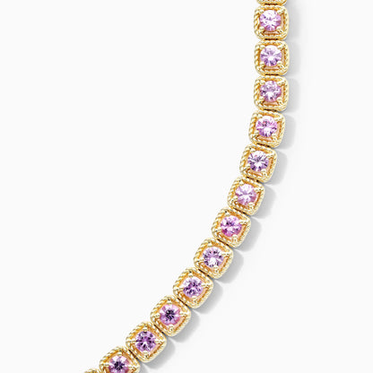 Pulseira Feminina de Ouro Amarelo 18k Riviera Halo de Safira Rosa