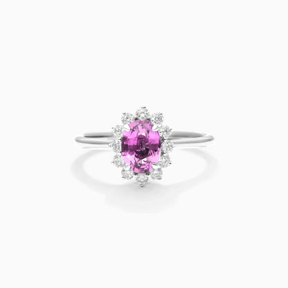 Anel De Safira Rosa Em Ouro 18k C/ Diamantes Brilhantes | New | anel-de-noivado, Anéis, diamante, noivado, Safira, white | AUREA FINE JEWELRY