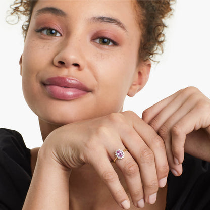 Anel De Safira Rosa Em Ouro 18k C/ Diamantes Brilhantes