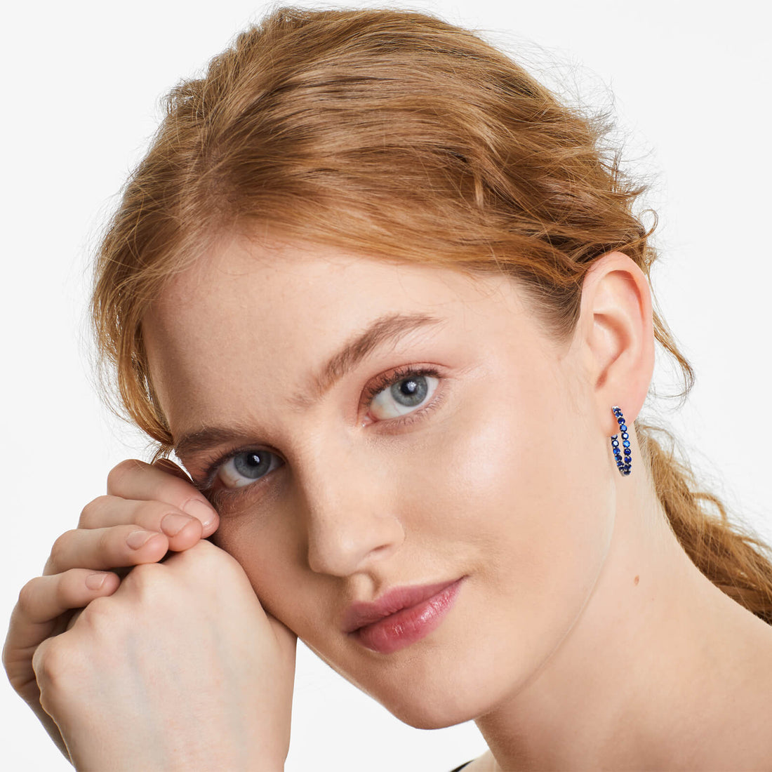 Brinco Argola De Safira Azul em Ouro 18k Branco De Luxo