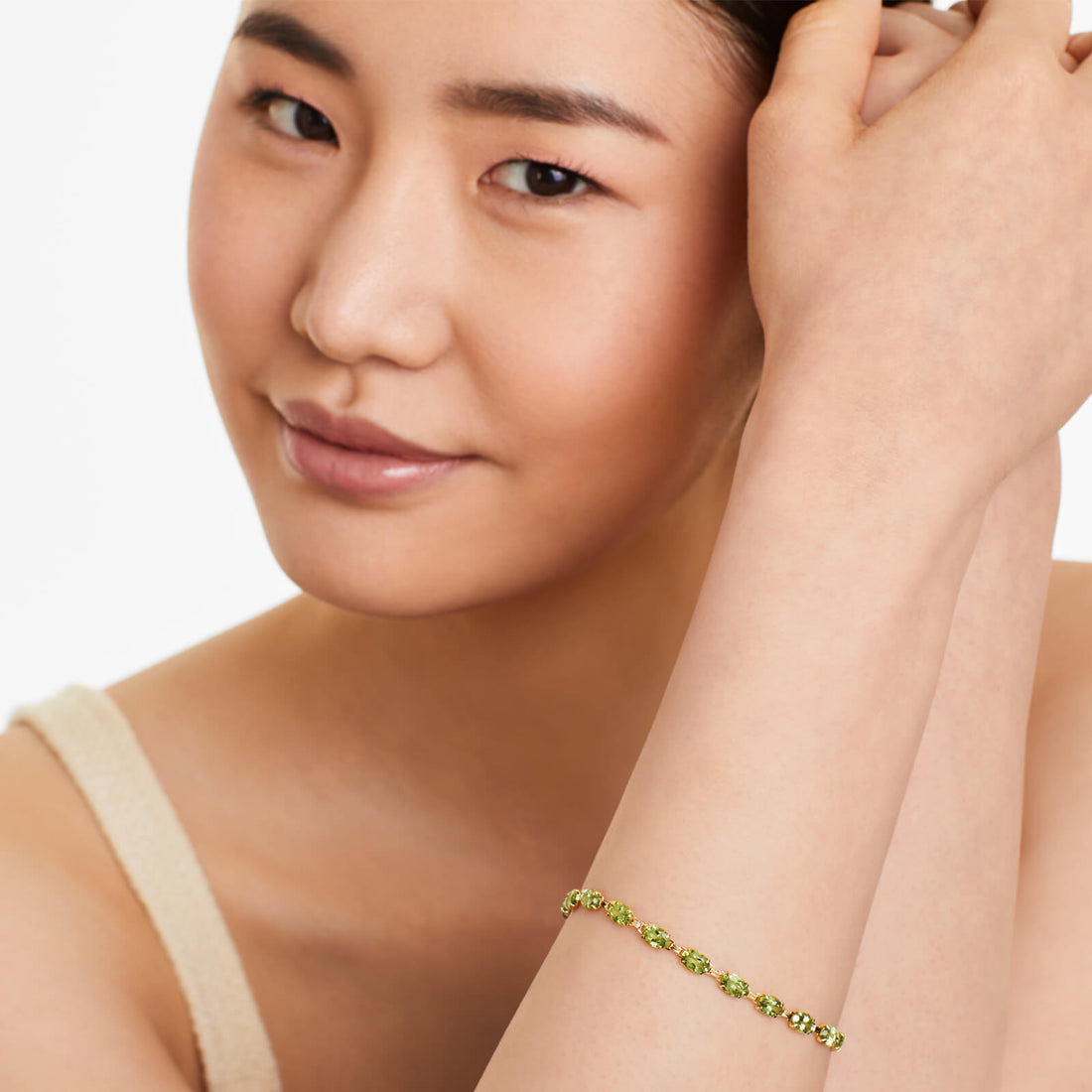 Pulseira Feminina de Ouro Amarelo 18k Peridoto Luxo