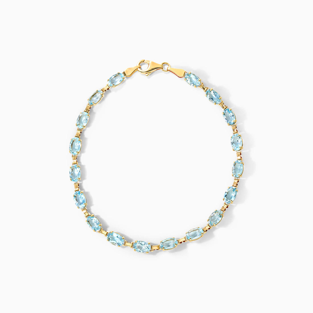 Pulseira Feminina de Ouro Amarelo 18k Riviera agua marinha Luxo
