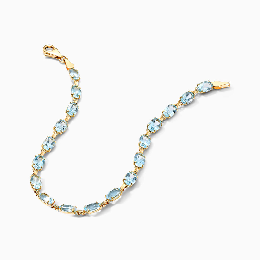 Pulseira Feminina de Ouro Amarelo 18k Riviera agua marinha Luxo