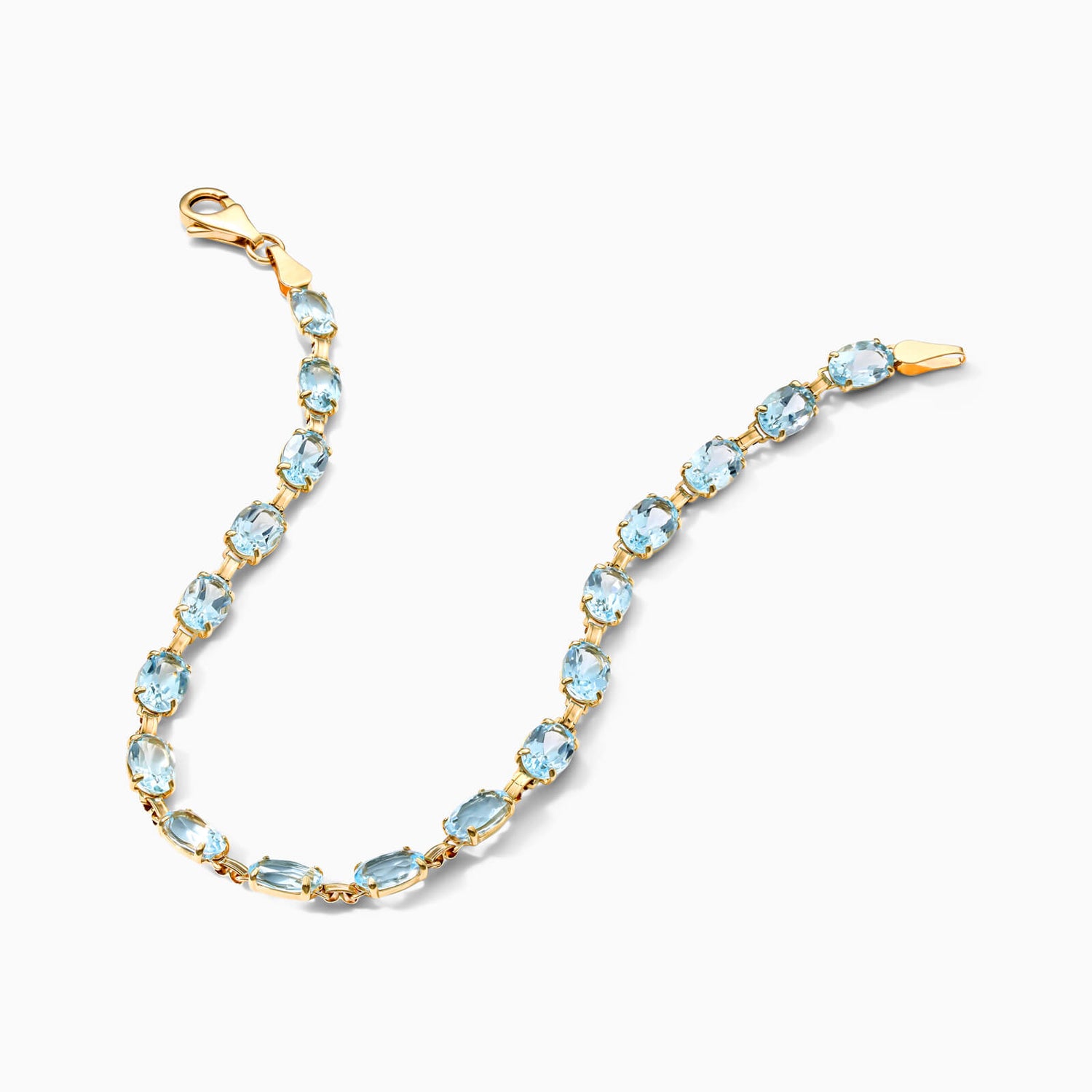 Pulseira Feminina de Ouro Amarelo 18k Riviera agua marinha Luxo