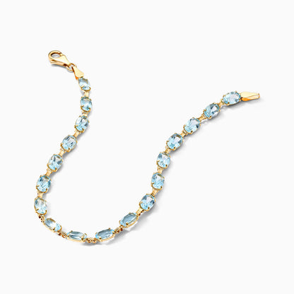 Pulseira Feminina de Ouro Amarelo 18k Riviera agua marinha Luxo