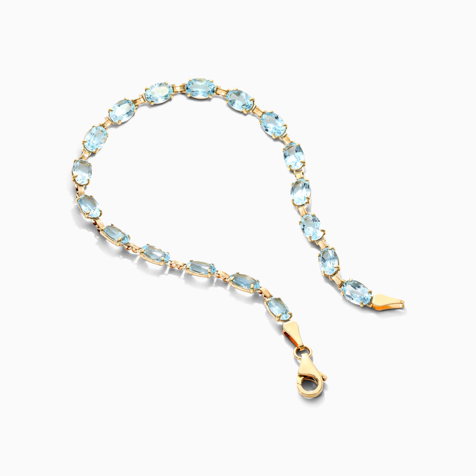 Pulseira Feminina de Ouro Amarelo 18k Riviera agua marinha Luxo