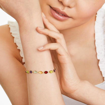 Pulseira Feminina de Ouro Amarelo 18k Pedras Coloridas de Luxo