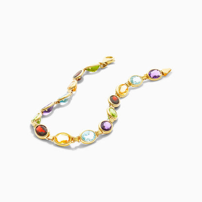 Pulseira Feminina de Ouro Amarelo 18k Pedras Coloridas de Luxo
