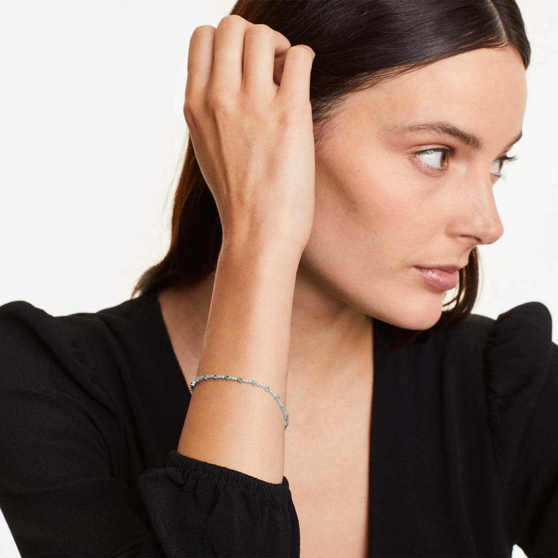 Pulseira Riviera Feminina de Ouro 18k Diamantes e Esmeralda Luxo