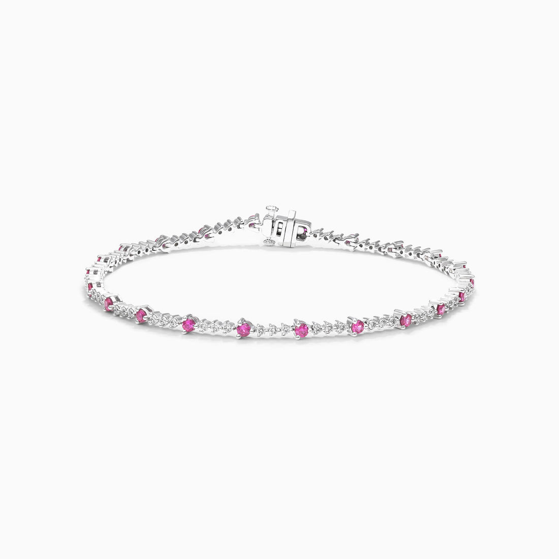 Pulseira Riviera Feminina de Ouro 18k Diamantes e Rubi Luxo