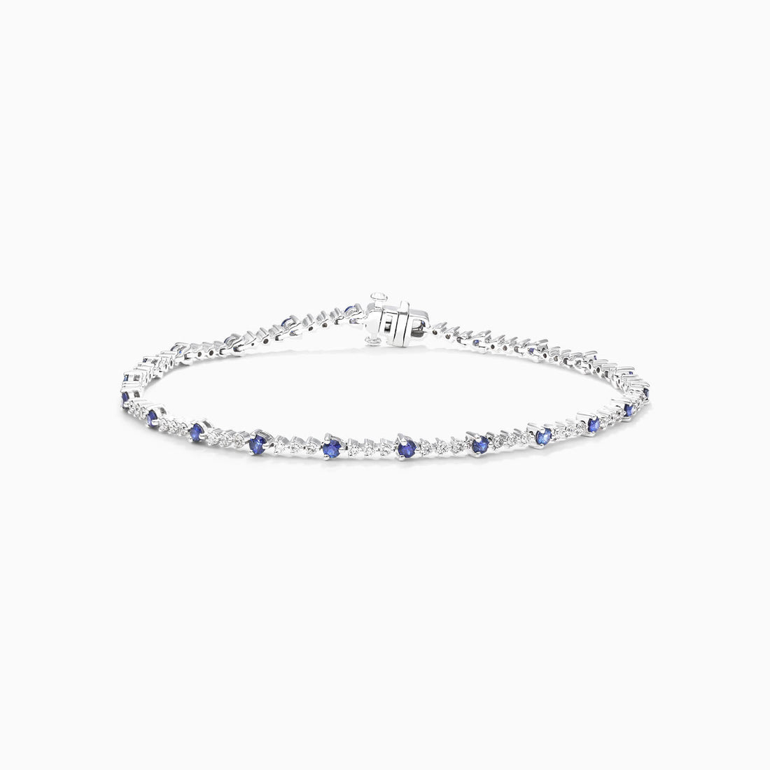 Pulseira Riviera Feminina de Ouro 18k Diamantes e Safira Luxo