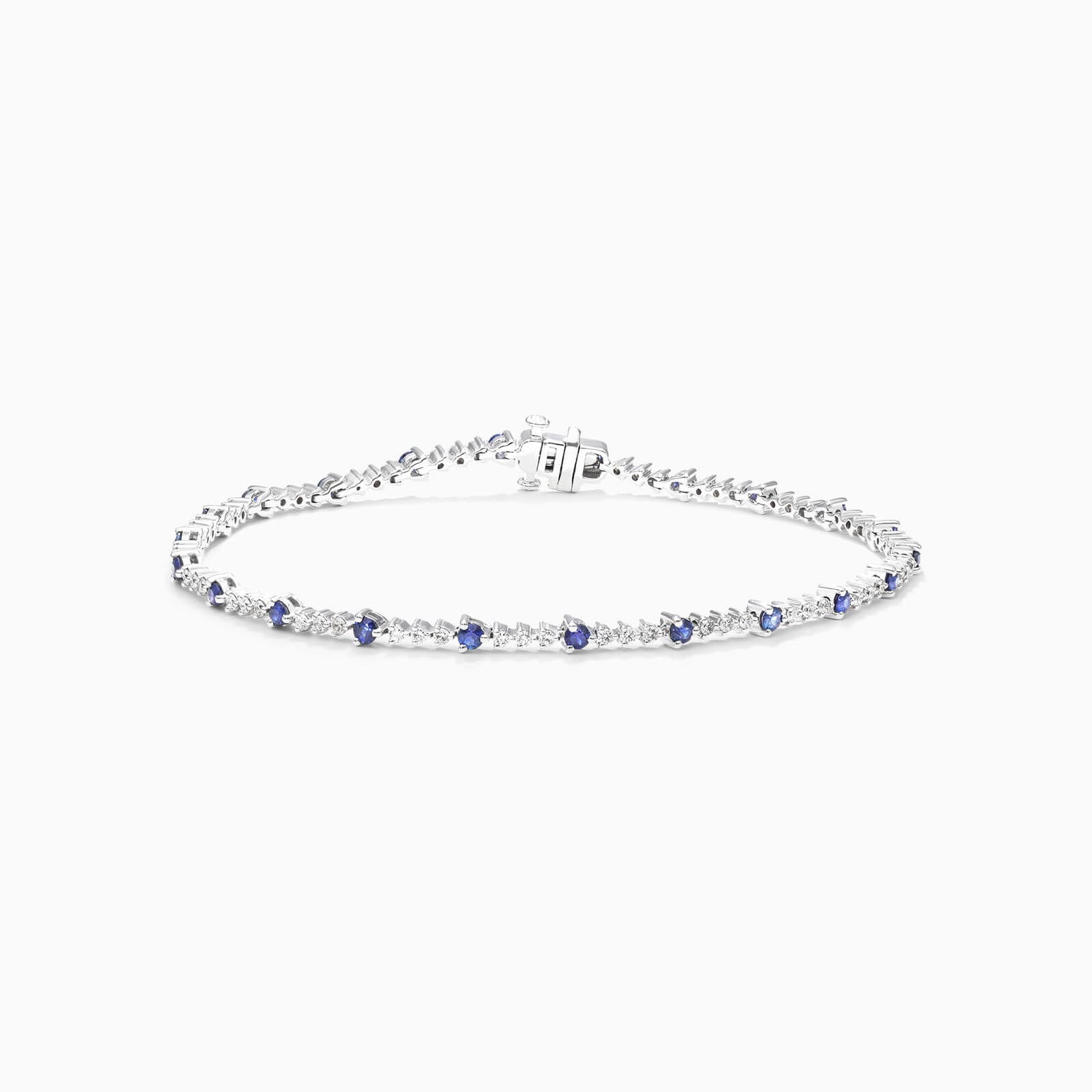 Pulseira Riviera Feminina de Ouro 18k Diamantes e Safira Luxo