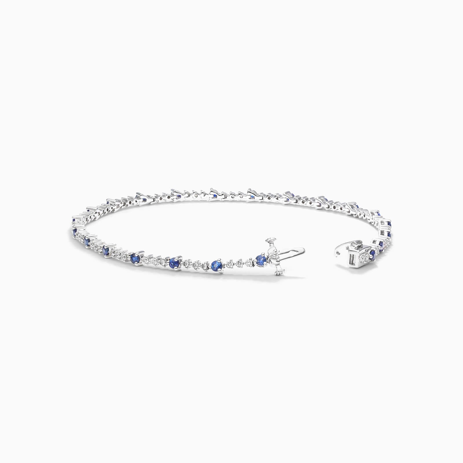 Pulseira Riviera Feminina de Ouro 18k Diamantes e Safira Luxo