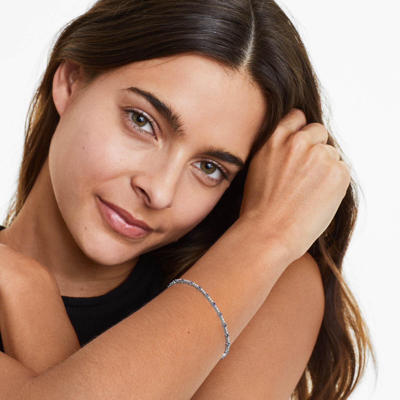 Pulseira Riviera Feminina de Ouro 18k Diamantes e Safira Luxo