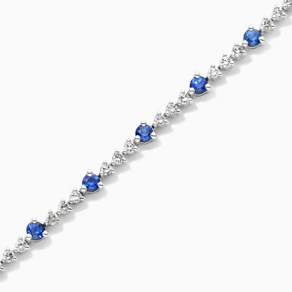Pulseira Riviera Feminina de Ouro 18k Diamantes e Safira Luxo