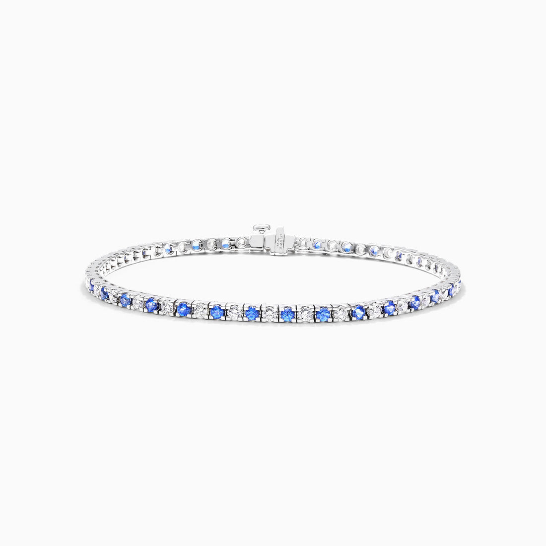 Pulseira Riviera Feminina Alternada de Ouro 18k Diamantes e Safira