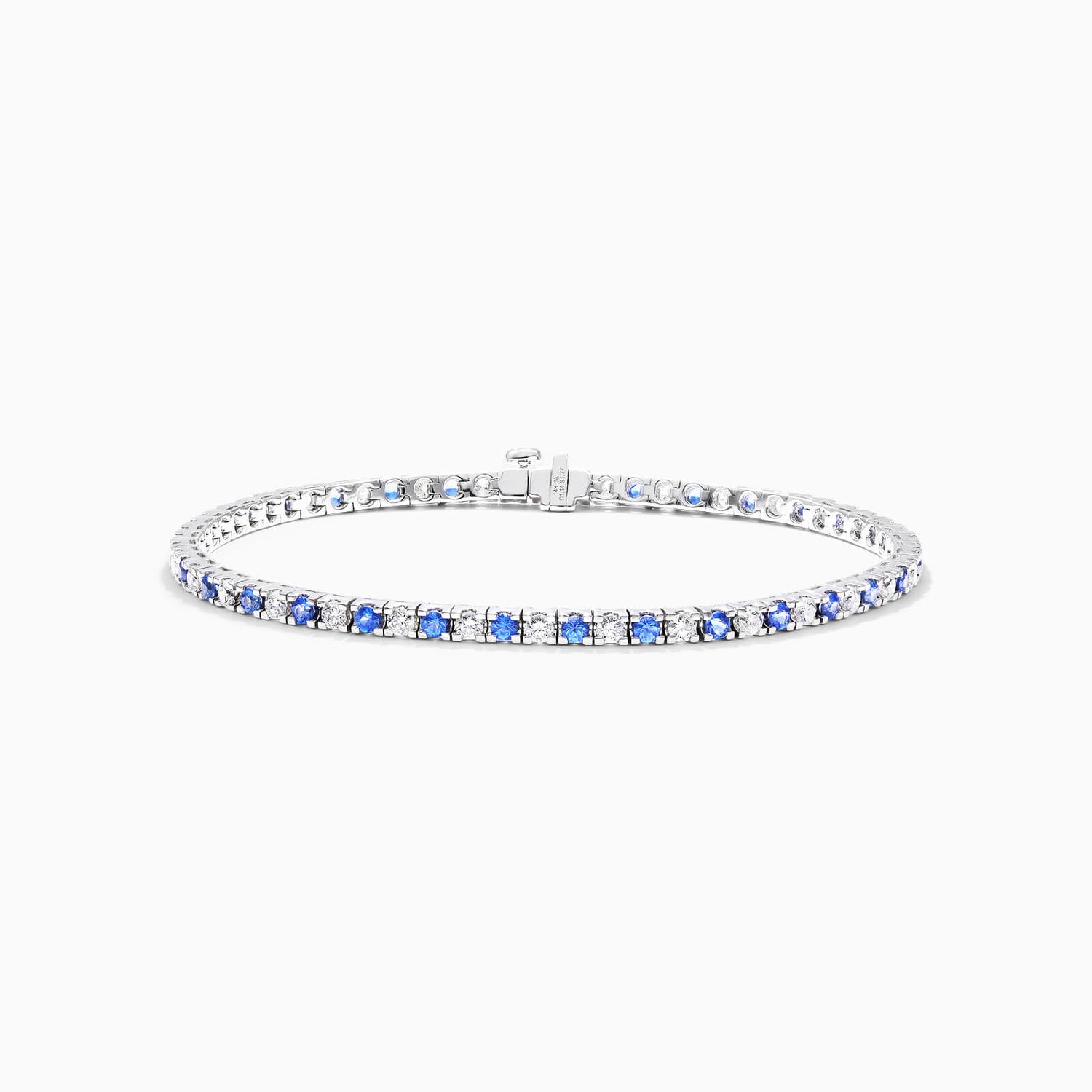 Pulseira Riviera Feminina Alternada de Ouro 18k Diamantes e Safira