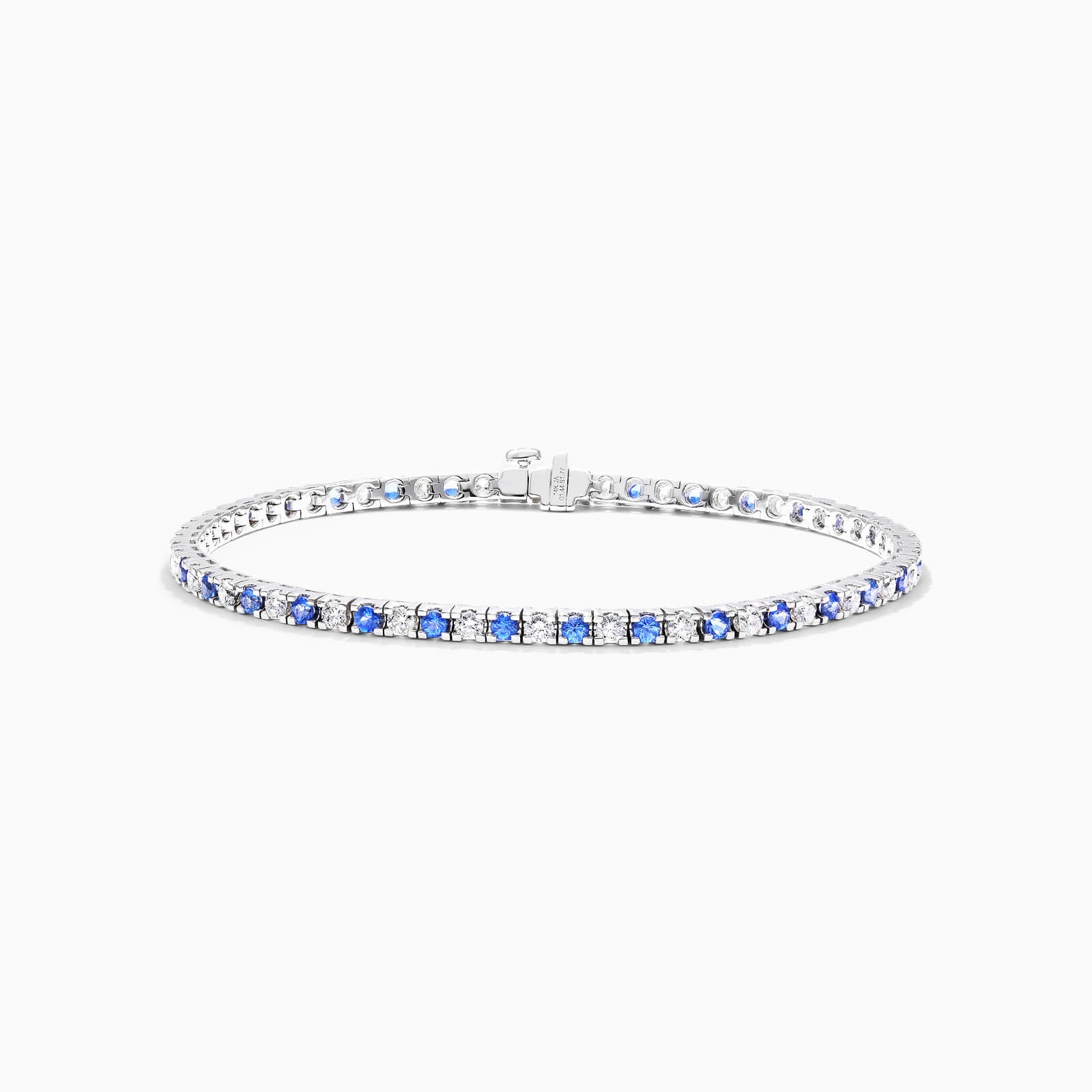 Pulseira Riviera Feminina Alternada de Ouro 18k Diamantes e Safira