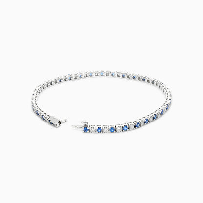 Pulseira Riviera Feminina Alternada de Ouro 18k Diamantes e Safira