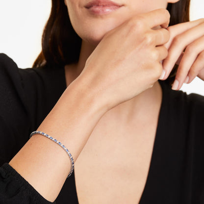 Pulseira Riviera Feminina Alternada de Ouro 18k Diamantes e Safira