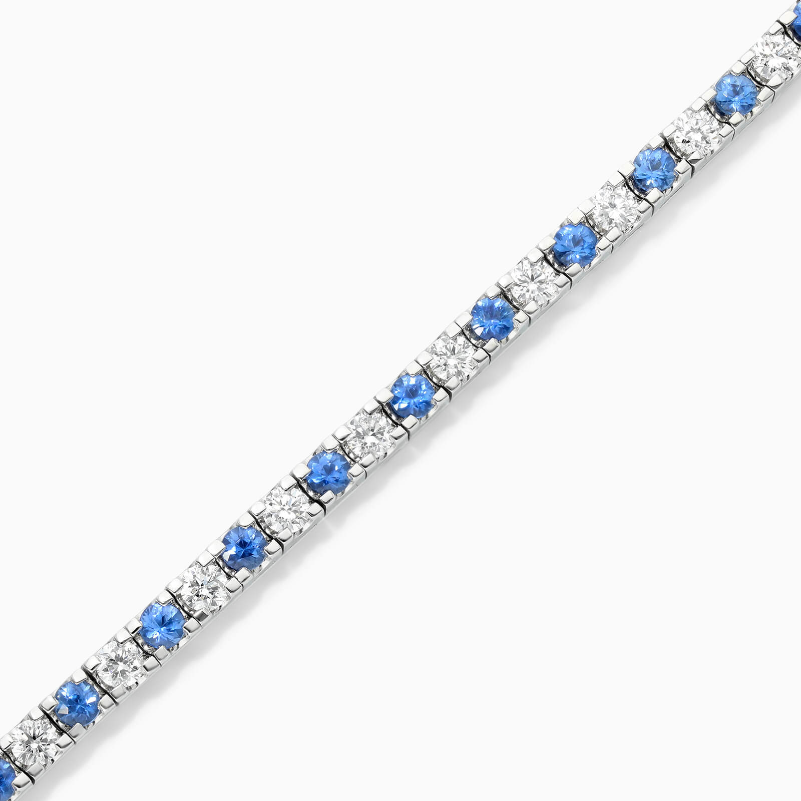 Pulseira Riviera Feminina Alternada de Ouro 18k Diamantes e Safira