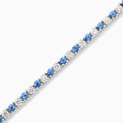Pulseira Riviera Feminina Alternada de Ouro 18k Diamantes e Safira