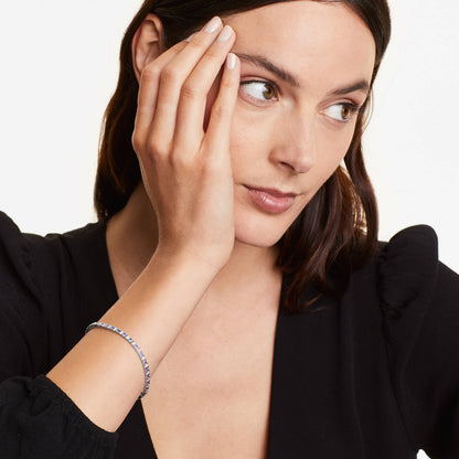 Pulseira Riviera Feminina Alternada de Ouro 18k Diamantes e Safira