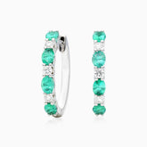 Brinco De Ouro Branco 18k Argola Alternada de Esmeraldas e Diamantes | New | Brincos, Celestial Diamonds, diamante, Esmeralda, white | AUREA FINE JEWELRY