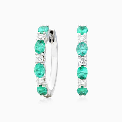 Brinco De Ouro Branco 18k Argola Alternada de Esmeraldas e Diamantes | New | Brincos, Celestial Diamonds, diamante, Esmeralda, white | AUREA FINE JEWELRY