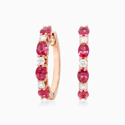 Brinco De Ouro Rosa 18k Argola Alternada de Rubis e Diamantes | New | Brincos, Celestial Diamonds, diamante, pink, rubi | AUREA FINE JEWELRY